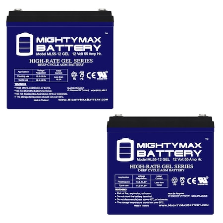 12V 55AH Gel Replacement Battery for XPower PowerSource 1800-2 Pack